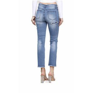 ALMOST GONE NEW Olive Distressed Patchwork Straightleg Jeans